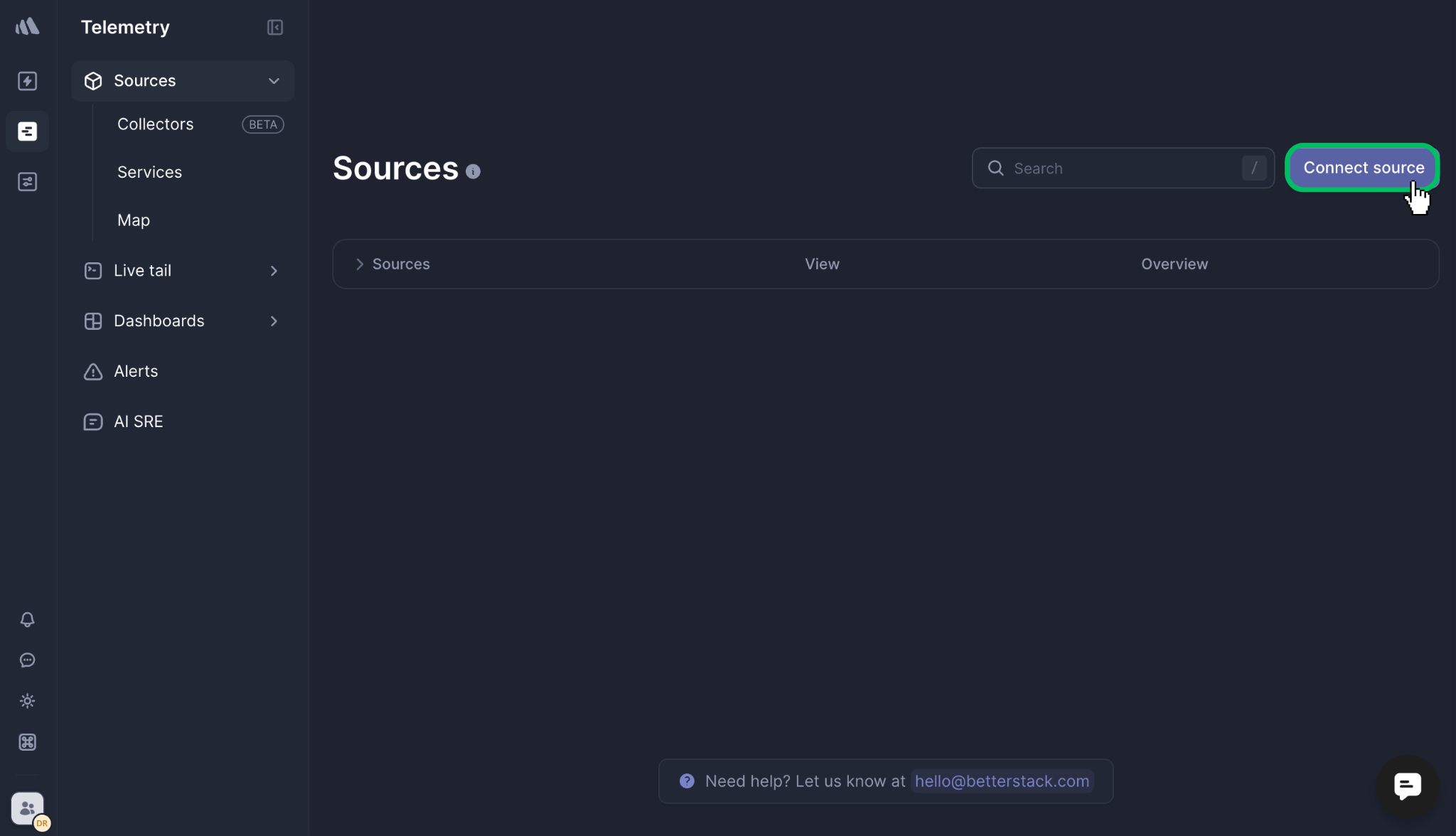 Better Stack sources page